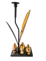 Vintage Candle Holder Gilded Birds Statue Sculpture Songbirds Mixed Metal And Iron