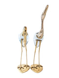 Tall Brass And Blown Glass Cranes 18” Sculptures Pair