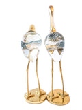 Tall Brass And Blown Glass Cranes 18” Sculptures Pair