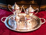 Vintage 5 Piece Silver Plate Tea Set Coffee Service With Tray