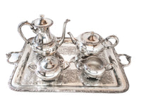 Vintage Silver Plate Tea Set Coffee Service With Tray Beverly Manor Wilcox IS 5 Piece Set