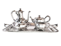 Vintage Silver Plate Tea Set Coffee Service With Tray Beverly Manor Wilcox IS 5 Piece Set