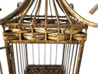Vintage Gilded Iron Bird Cage Bamboo Asian Style Chinoiserie Miscellaneous