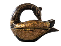 Folk Art Hand Carved Swan Bird Trinket Box Brass And Copper Embellished