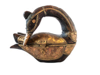 Folk Art Hand Carved Swan Bird Trinket Box Brass And Copper Embellished