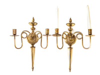 Pair Brass Candle Holder Sconces Double Arm Candle Holder Hollywood Regency