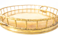 Vintage Brass Gold Tray Bamboo Round Hollywood Regency MidCentury Modern