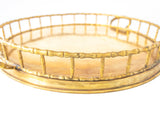 Vintage Brass Gold Tray Bamboo Round Hollywood Regency MidCentury Modern