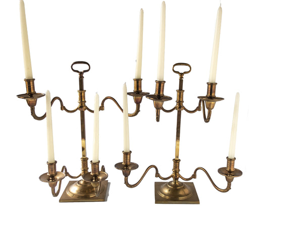 Frederick Cooper Brass Candelabra Pair Adjustable Swing Arms Candle Holder Classic Chippendale