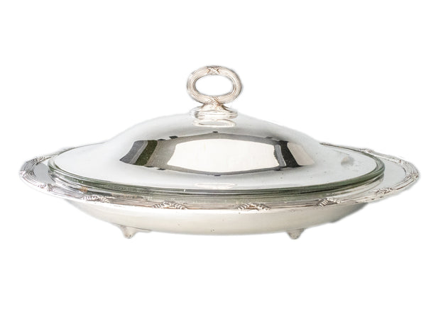 Vintage Silver Plate And Glass Covered Dish Casserole Serving Dish Towle Mfg Co