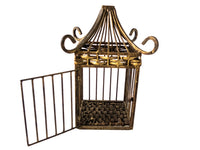 Vintage Gilded Iron Bird Cage Bamboo Asian Style Chinoiserie Miscellaneous