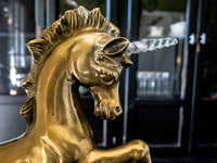 Vintage XL Solid Brass Unicorn Sculpture Statue Rearing Unicorn Mantel Decor