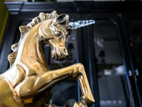 Vintage XL Solid Brass Unicorn Sculpture Statue Rearing Unicorn Mantel Decor