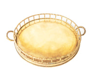 Vintage Brass Gold Tray Bamboo Round Hollywood Regency MidCentury Modern