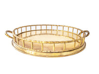 Vintage Brass Gold Tray Bamboo Round Hollywood Regency MidCentury Modern