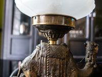 Art Deco Camel Lamp Bronze Tone Pull Chain With Glass Globe