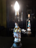 Victorian Style Figural Porcelain And Brass Lamps Hollywood Regency Boudoir Vanity