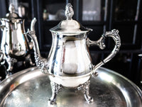 Vintage Silver Plate Coffee Tea Set Service With Round Tray