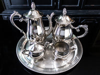 Vintage Silver Plate Coffee Tea Set Service With Round Tray