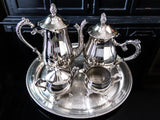 Vintage Silver Plate Coffee Tea Set Service With Round Tray