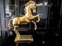 Vintage XL Solid Brass Unicorn Sculpture Statue Rearing Unicorn Mantel Decor