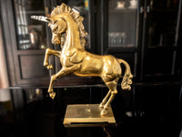 Vintage XL Solid Brass Unicorn Sculpture Statue Rearing Unicorn Mantel Decor