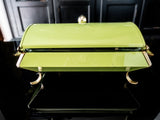 MCM Anchor Hocking Chafing Dish Buffet Stand Green And Gold Retro