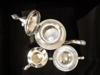 Art Deco Silver Plate Tea Set By Derby Silver Co Teapot Sugar Bowl Creamer