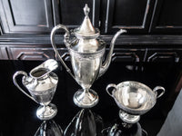 Art Deco Silver Plate Tea Set By Derby Silver Co Teapot Sugar Bowl Creamer