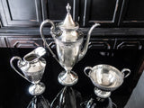 Art Deco Silver Plate Tea Set By Derby Silver Co Teapot Sugar Bowl Creamer