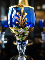 Vintage Cobalt Blue and Gold Murano Crystal Decanter With 5 Glasses 24 KT
