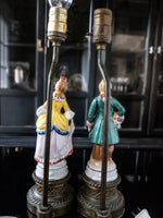 Victorian Style Figural Porcelain And Brass Lamps Hollywood Regency Boudoir Vanity
