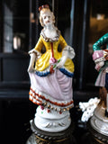 Victorian Style Figural Porcelain And Brass Lamps Hollywood Regency Boudoir Vanity