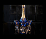 Vintage Cobalt Blue and Gold Murano Crystal Decanter With 5 Glasses 24 KT