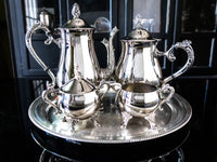 Vintage Silver Plate Coffee Tea Set Service With Round Tray