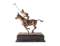 Bronze Horse Sculpture Polo Player On Horse Sculpture 18" Tall Statue Equestrian