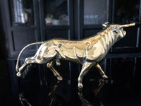 Vintage Brass Bull Statue Sculpture 15" Long