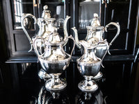 Vintage Silver Plate Tea Set Melon Finial Coffee Pot Teapot Creamer Sugar