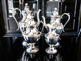 Vintage Silver Plate Tea Set Melon Finial Coffee Pot Teapot Creamer Sugar