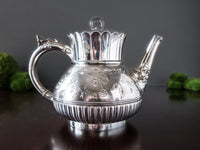 Antique Teapot Silver Plate Flower Morning Glory Finial