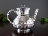 Antique Teapot Silver Plate Flower Morning Glory Finial