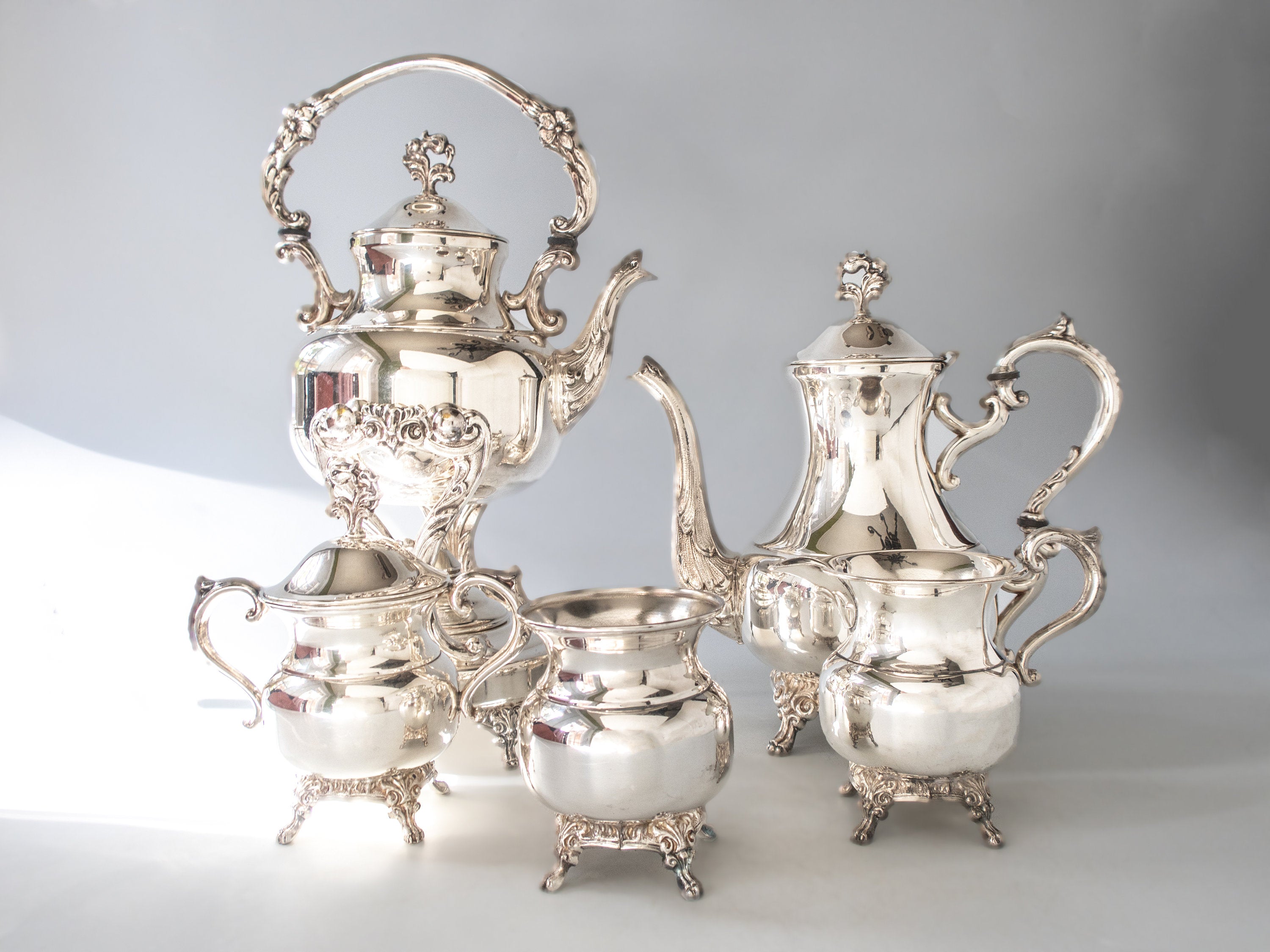 Vintage Silver Plate Tea Set Coffee Service With Tilting Pot