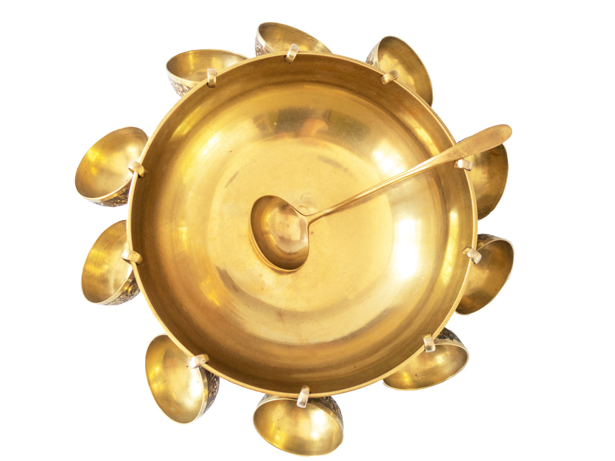 Vintage Brass Punch Bowl Set With 10 Cups and Ladle InventifDesigns