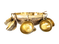 Vintage Brass Punch Bowl Set With 10 Cups and Ladle
