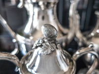 Vintage Silver Plate Tea Set Melon Finial Coffee Pot Teapot Creamer Sugar