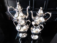 Vintage Silver Plate Tea Set Melon Finial Coffee Pot Teapot Creamer Sugar