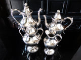 Vintage Silver Plate Tea Set Melon Finial Coffee Pot Teapot Creamer Sugar