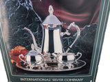 Vintage Silverplate Tea Set Service Set With Tray 4 Piece Set IOB Tea and Coffee Sets