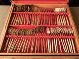 Vintage Nickel Bronze 143 Piece Flatware Set 12 Place Settings Wood Case Miscellaneous