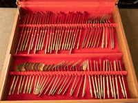 Vintage Nickel Bronze 143 Piece Flatware Set 12 Place Settings Wood Case Miscellaneous